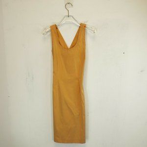 NABUK Yellow Custard Bodycon Midi Dress 34 SMALL Sleeveless Solid Side Vent